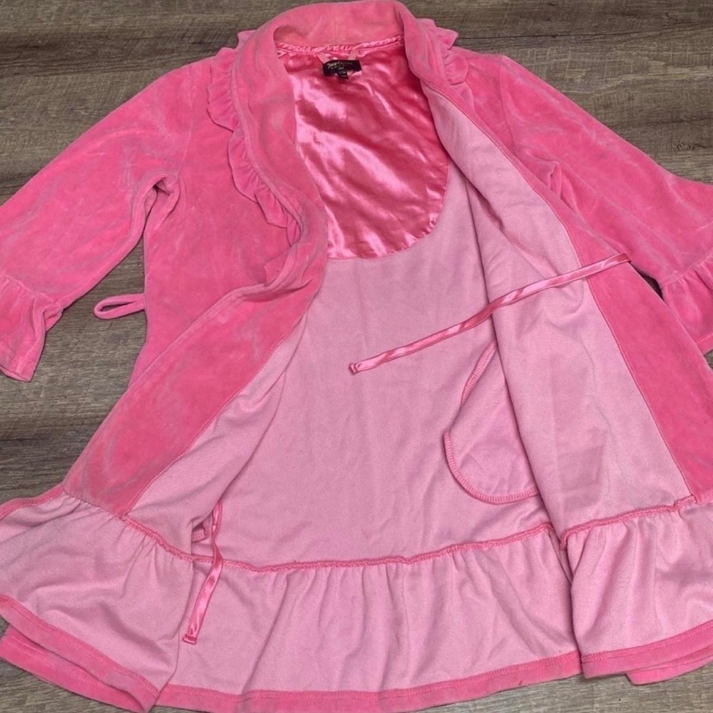 Juicy Couture Pink Velour Robe Y2K Black Label Gold Crown Embroidered S/M - Picture 7 of 8